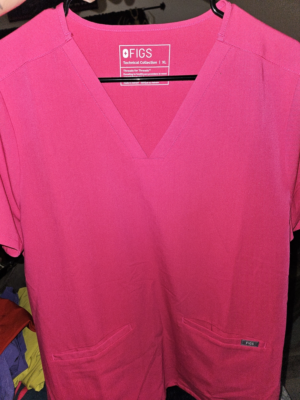 FIGS Women's V-Neck Scrub Top in Rapid Response Pink